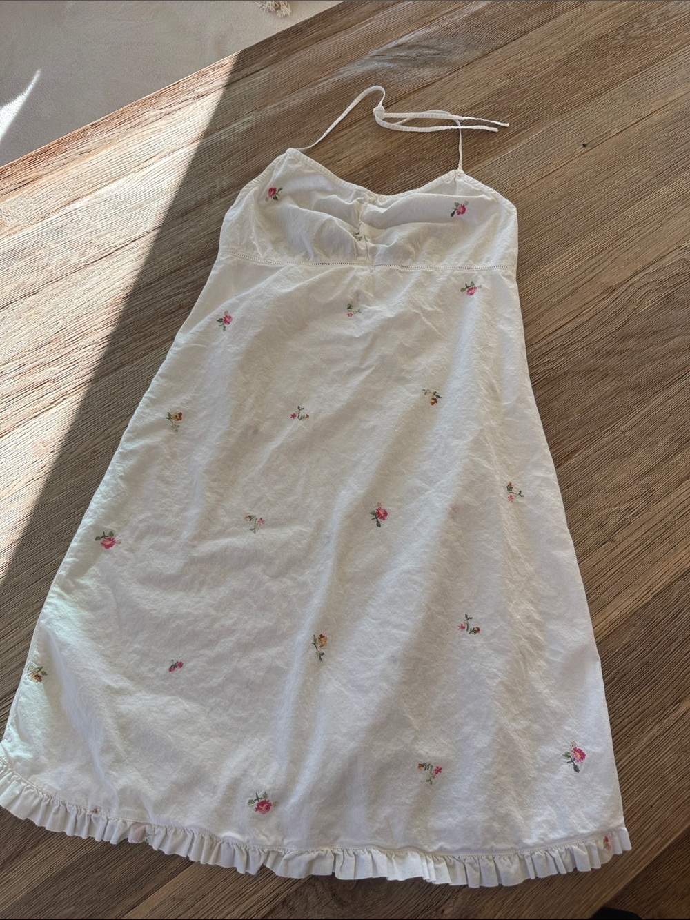 GAP White Slip Dress with Pink & Green Floral Embroiderying